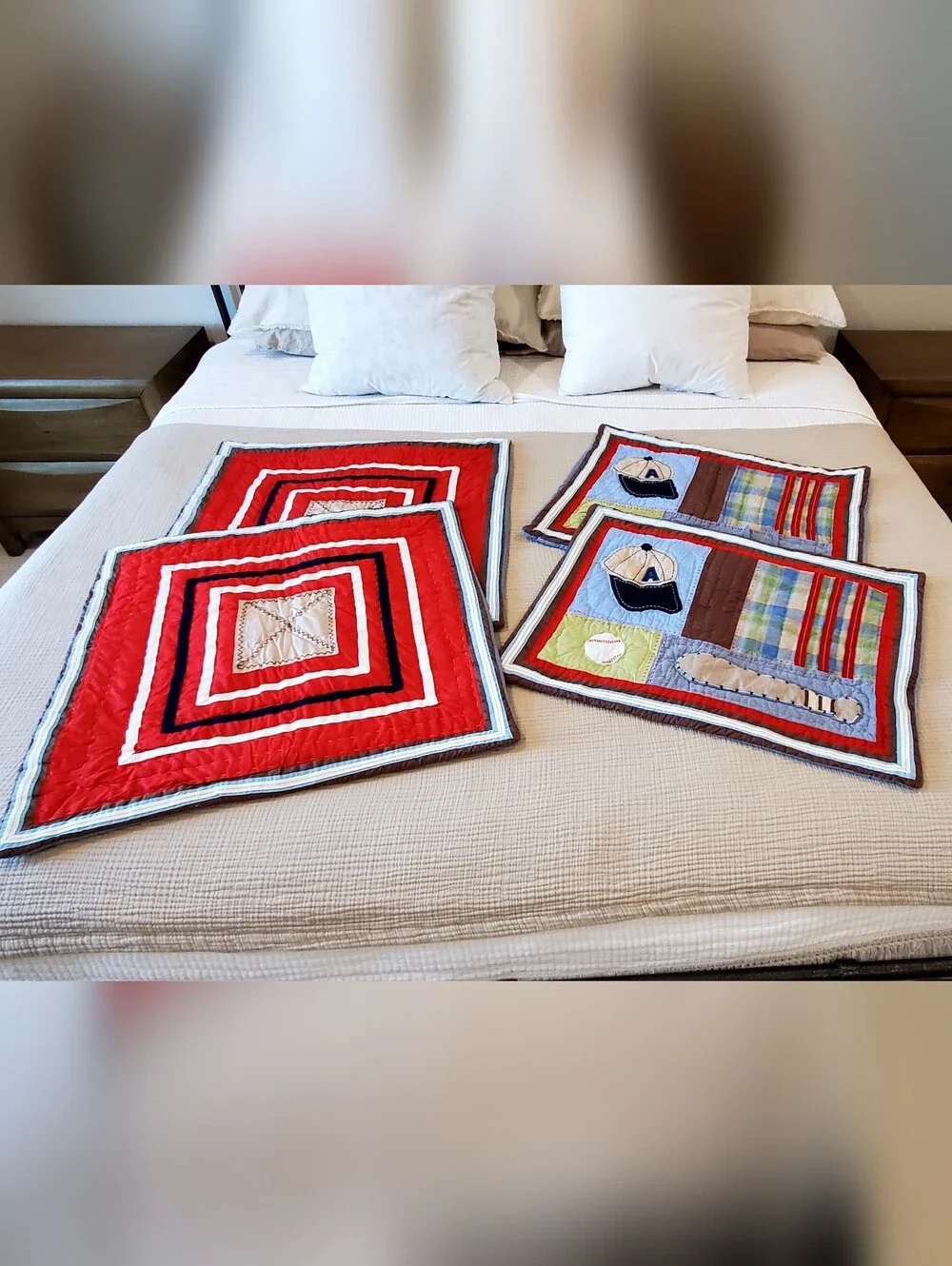 Pottery Barn Kids Varsity Baseball Patchwork Quilted Sham Set Of 4, EUC